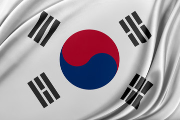 Korea South flag with a glossy silk texture.