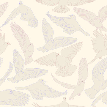 hand drawn pigeon seamless vector pattern