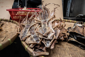 Dried cuttlefish in the market in the fishing village of Tai O, Lantau island