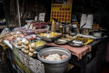 Local delicacies at the diner in the fishing village of Tai O, Lantau island