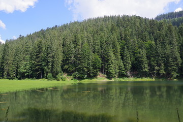 mountain lake and blue sky