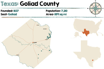 Detailed map of Goliad county in Texas, USA.