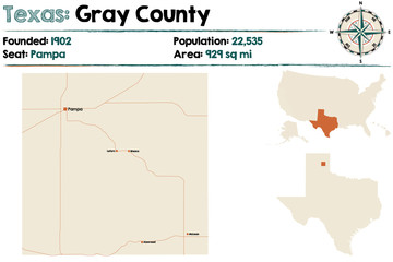Detailed map of Gray county in Texas, USA.