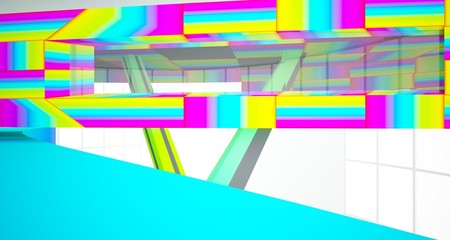 Fototapeta premium Abstract white and colored gradient interior multilevel public space with window. 3D illustration and rendering.