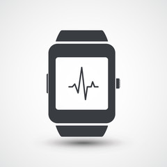 Illustration of an isolated smart watch icon with a pulse sign