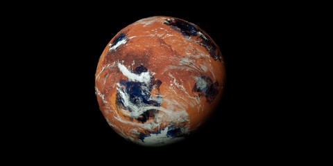 Extremely detailed and realistic high resolution 3D illustration of a terraformed Mars like Planet
