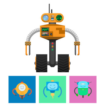 Robot with Radar and Wheels Vector Illustration