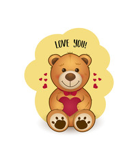 Vector cute cartoon teddy bear. Funny illustration for greeting card
