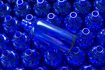Lot of blue glass bottles