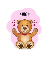Vector cute cartoon teddy bear. Funny illustration for greeting card