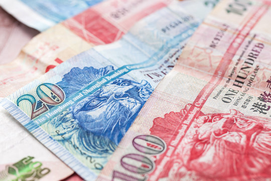 Hong Kong dollars banknotes. Macro photo