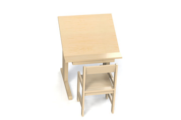 Children's small wooden table and chair.