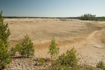 An arid terrain, cut down forest after the mining of minerals in a quarry. ecological problems.
