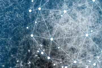 fantasy abstract technology, engineering and science background with particles and plexus connected lines. Depth of field settings. 3D rendering.