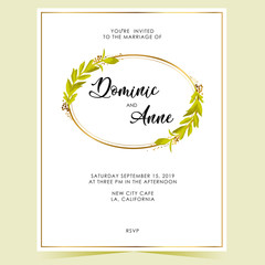 Wedding invitation with green leaves
