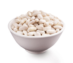Bowl with beans on white background