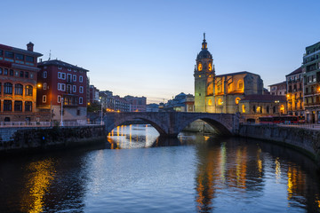 panoramic view of bilbao old town with san Anton church at background, Spain