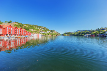 The waterfront of Flekkefjord fringed with vacation houses