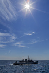 a warship at sea during a study in the Black Sea/Bulgaria/07.18.2019/Editorial used only. 