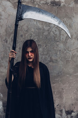 Portrait woman ghost demon she holding reaper