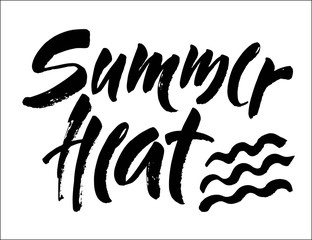 Summer heat hand drawn lettering isolated on white background for your design. Modern brush ink hand lettering. Vector