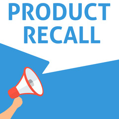 PRODUCT RECALL Announcement. Hand Holding Megaphone With Speech Bubble. Flat Illustration