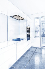 Sketch of A stylish modern kitchen interior