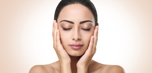 Beautiful indian girl perfect face with closed eyes