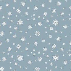 Snowflake seamless pattern. Snow on white background. Abstract wallpaper, wrapping decoration. Symbol winter, Merry Christmas holiday, Happy New Year celebration Vector illustration.