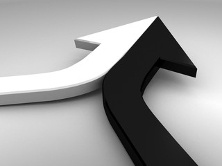 3d arrow black and white merging