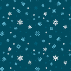 Snowflake seamless pattern. Snow on white background. Abstract wallpaper, wrapping decoration. Symbol winter, Merry Christmas holiday, Happy New Year celebration Vector illustration.