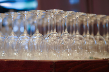 Clean unused Wine Glasses on a Gala