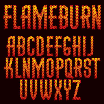 Vector script, modern alphabet letters set made with red infernal blaze
