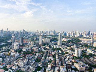 Fototapeta na wymiar Aerial view of sunset over large metropol city in Asia.
