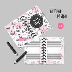 Lingerie Fashion bra and panties notes. Fashion printables Planners for lady, bridal organizer Vector