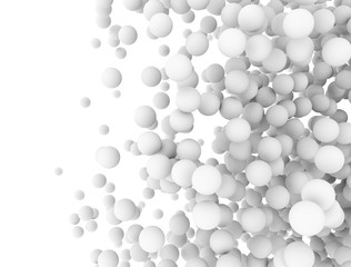 Abstract white spheres floating on white background