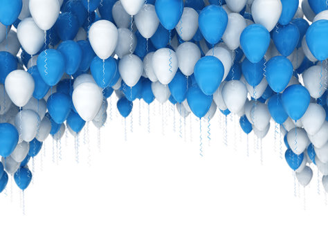 Blue and white party balloons isolated on white background