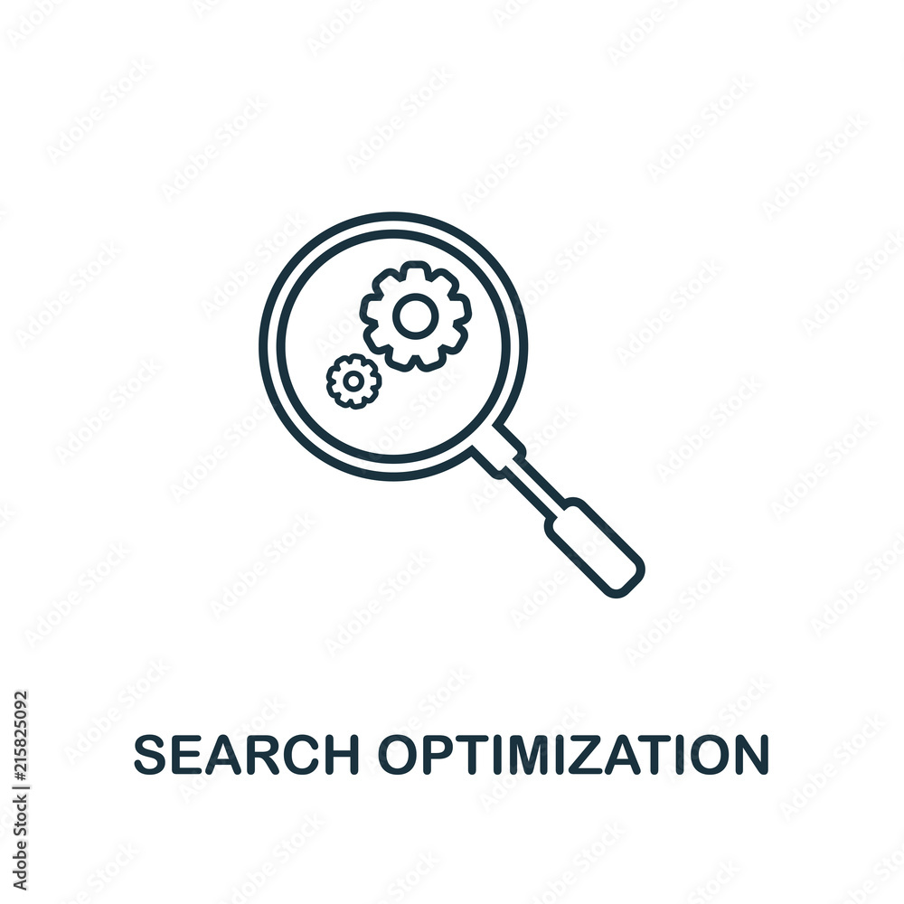 Poster search optimization outline icon. simple element illustration. search optimization concept sign desi