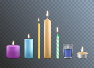 Realistic Detailed 3d Candles Set. Vector