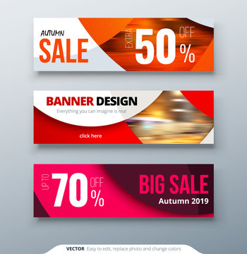 Horizontal web banner templtes with circles and shapes for a photo