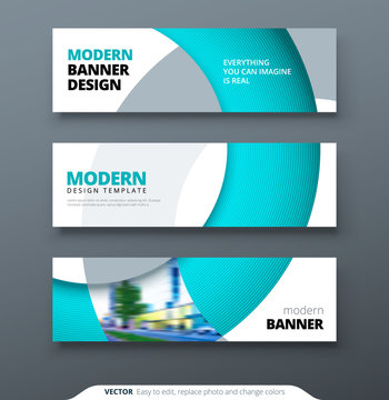 Horizontal web banner templtes with circles and shapes for a photo