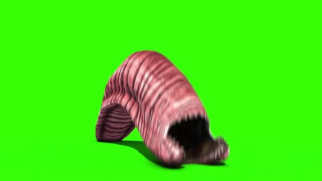 Giant Worm Monster Crawl Loop Green Screen 3D Rendering Animation