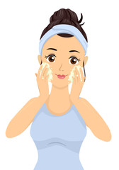 Teen Girl Hand Wash Face Skin Care Illustration