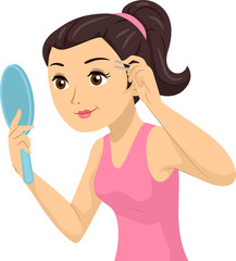 Teen Girl Mirror Pluck Eyebrow Illustration