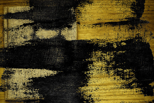 Grunge dirty Ultra yellow Postcard sample, linen fabric surface on wooden table with free copyspace for greeting text, mock-up, book cover sample