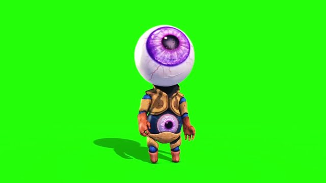 Monster Eye Man Look Around Green Screen Front 3D Renderings Animations
