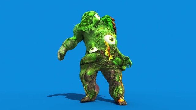 Monster man Carnivorous Plant Looks Around Blue Screen 3D Rendering Animation
