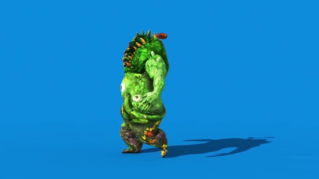 Monster man Carnivorous Plant Runcycle Side Blue Screen 3D Rendering Animation