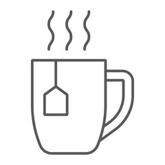 Tea cup thin line icon, drink and beverage, cup sign, vector graphics, a linear pattern on a white background, eps 10.
