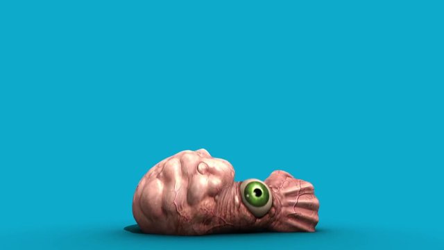 Monstrous Hand Brain Eye Punch Side Blue Screen 3D Rendering Animation